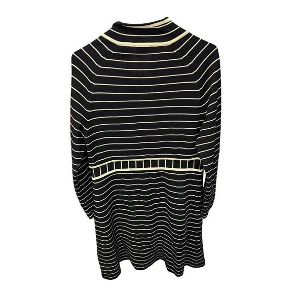 Tory Burch 100% Wool Knit Stripe Sweater Dress Black Cream L Long Sleeve - Picture 6 of 12